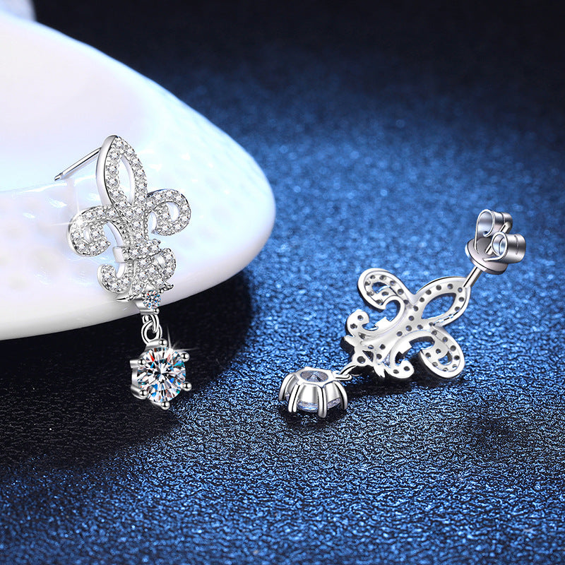 Crown Drop Earrings S925 DEF Round Cut Moissanite Earrings 0.5ct