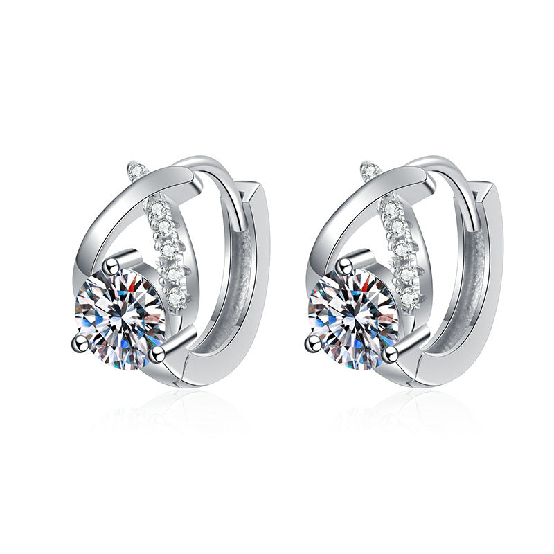 S925 Sterling Silver Cross Water Drop 0.5 Carat Round Cut Moissanite Earrings Female