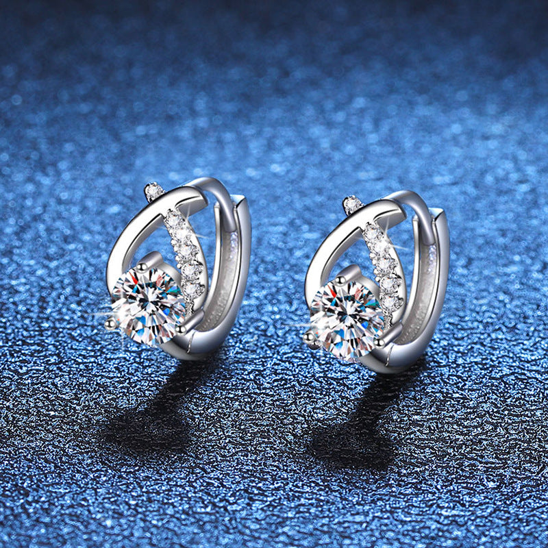 S925 Sterling Silver Cross Water Drop 0.5 Carat Round Cut Moissanite Earrings Female