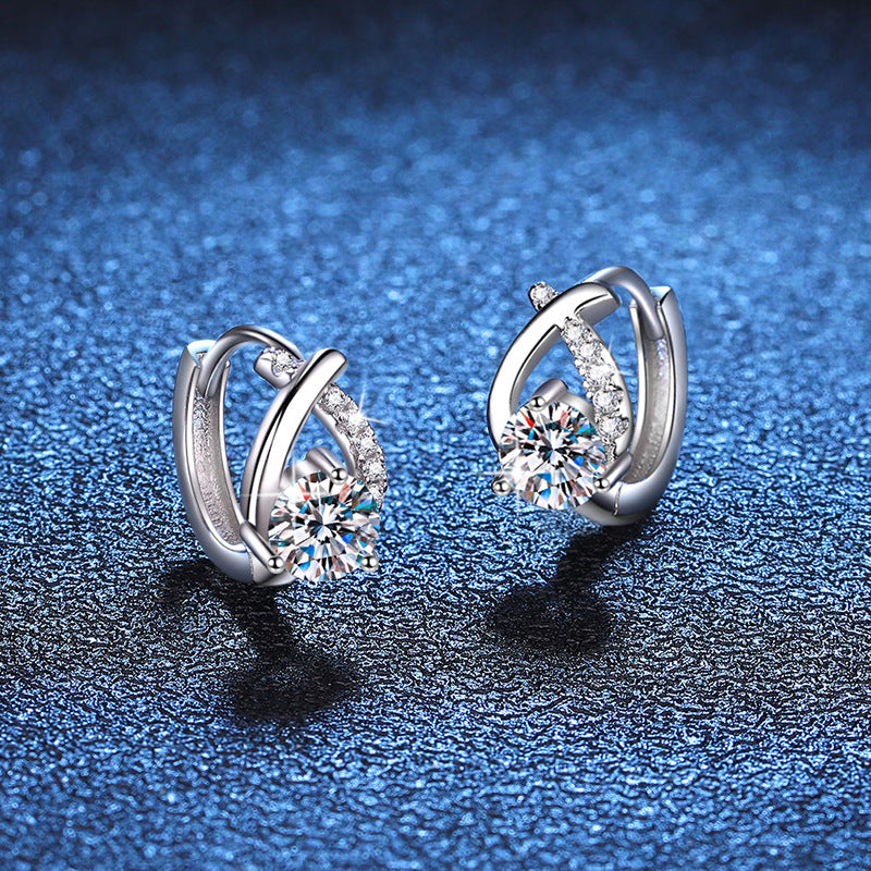 S925 Sterling Silver Cross Water Drop 0.5 Carat Round Cut Moissanite Earrings Female