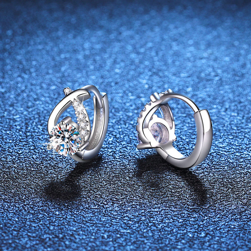 S925 Sterling Silver Cross Water Drop 0.5 Carat Round Cut Moissanite Earrings Female