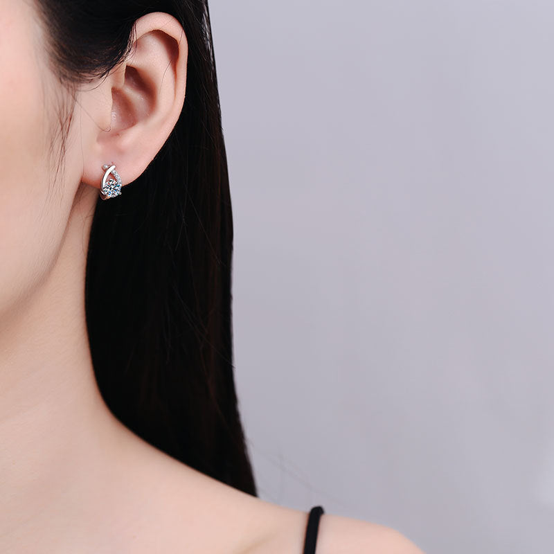 S925 Sterling Silver Cross Water Drop 0.5 Carat Round Cut Moissanite Earrings Female