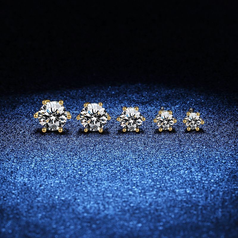 S925 Sterling Silver 18k Gold Plated DEF Round Cut Moissanite Earrings Female