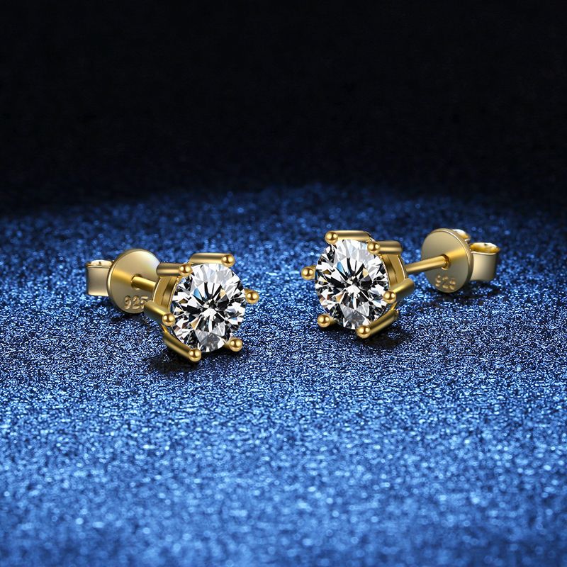 S925 Sterling Silver 18k Gold Plated DEF Round Cut Moissanite Earrings Female