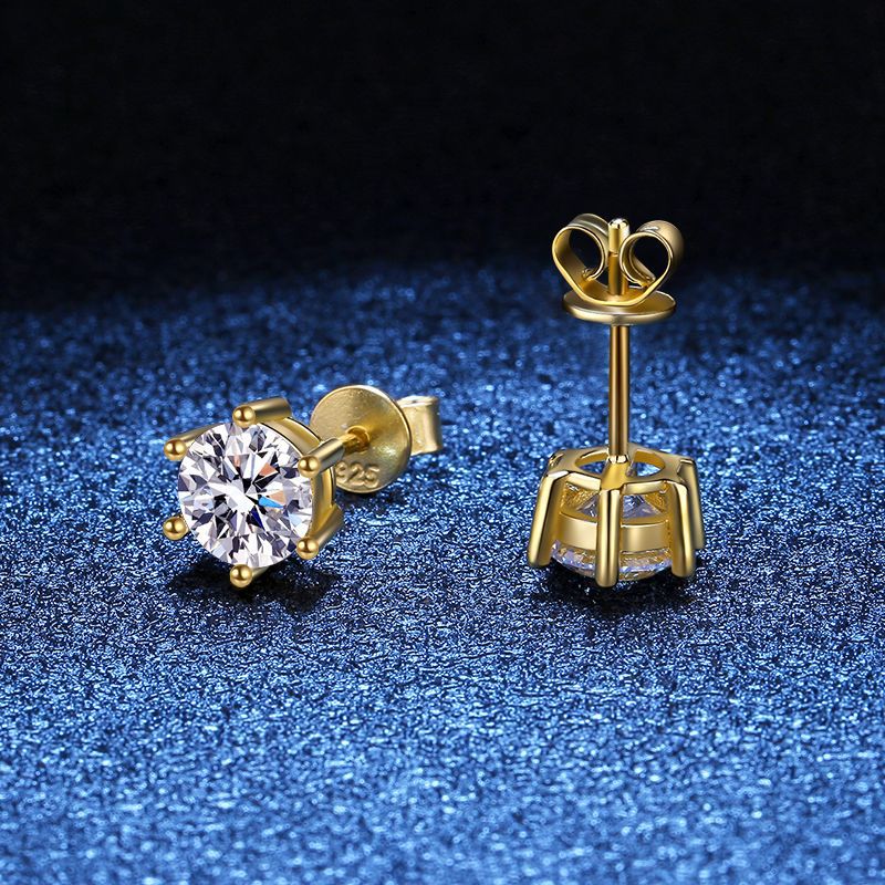 S925 Sterling Silver 18k Gold Plated DEF Round Cut Moissanite Earrings Female