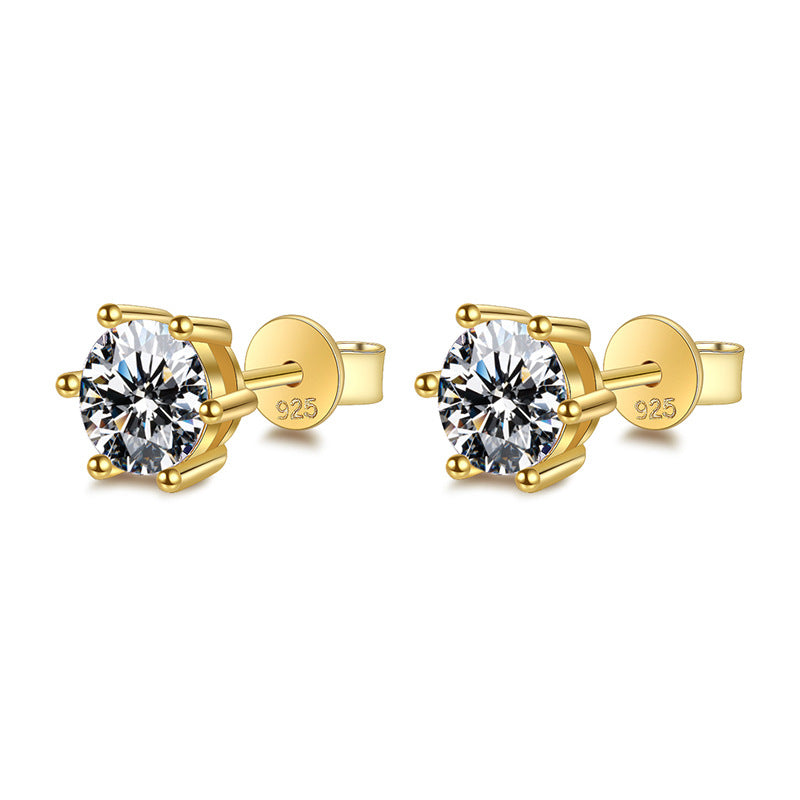 S925 Sterling Silver 18k Gold Plated DEF Round Cut Moissanite Earrings Female