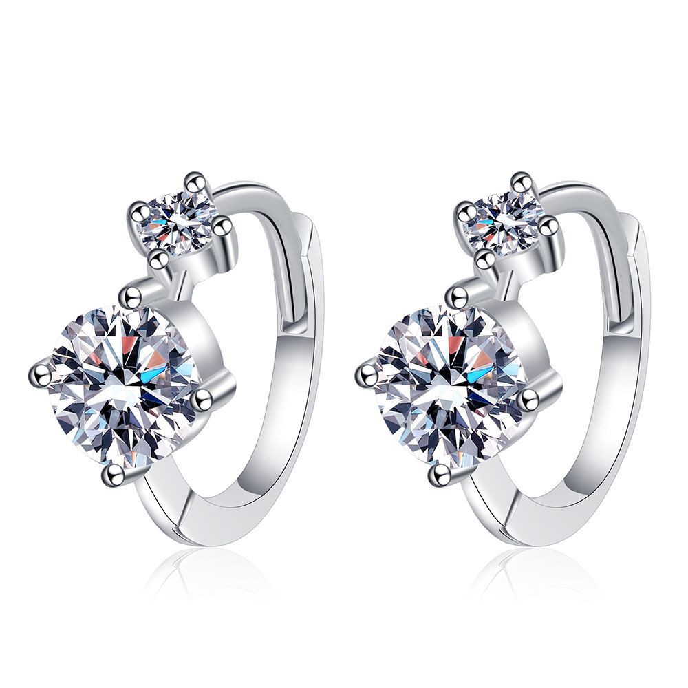 S925 Sterling Silver Rhodium Plated DEF Round Cut Moissanite Earrings Female 0.6ct
