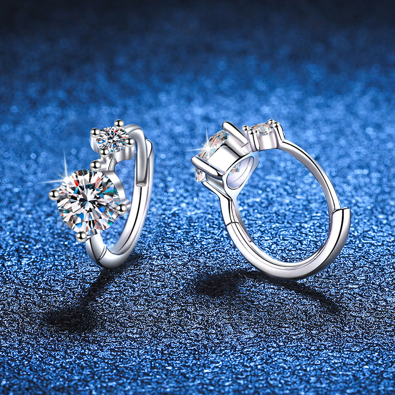 S925 Sterling Silver Rhodium Plated DEF Round Cut Moissanite Earrings Female 0.6ct