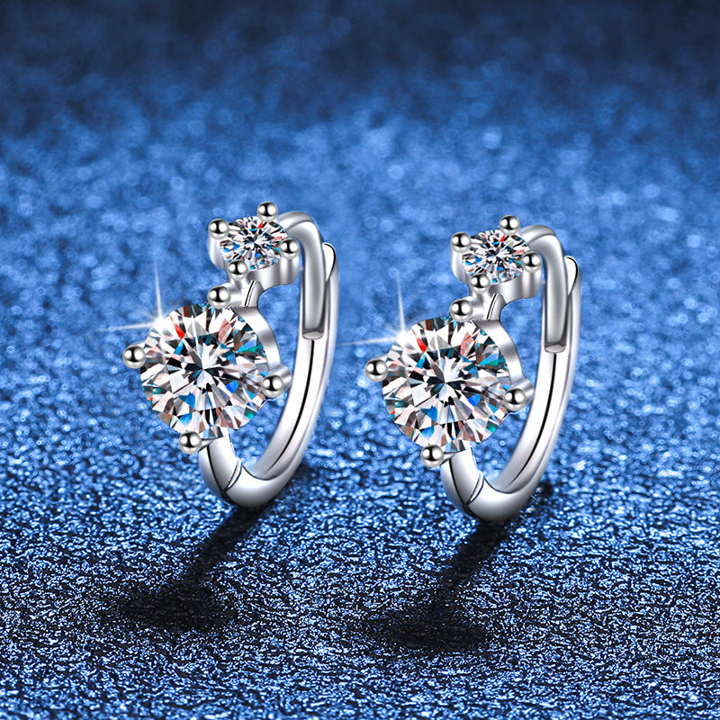 S925 Sterling Silver Rhodium Plated DEF Round Cut Moissanite Earrings Female 0.6ct