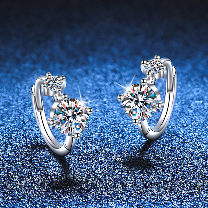 S925 Sterling Silver Rhodium Plated DEF Round Cut Moissanite Earrings Female 0.6ct