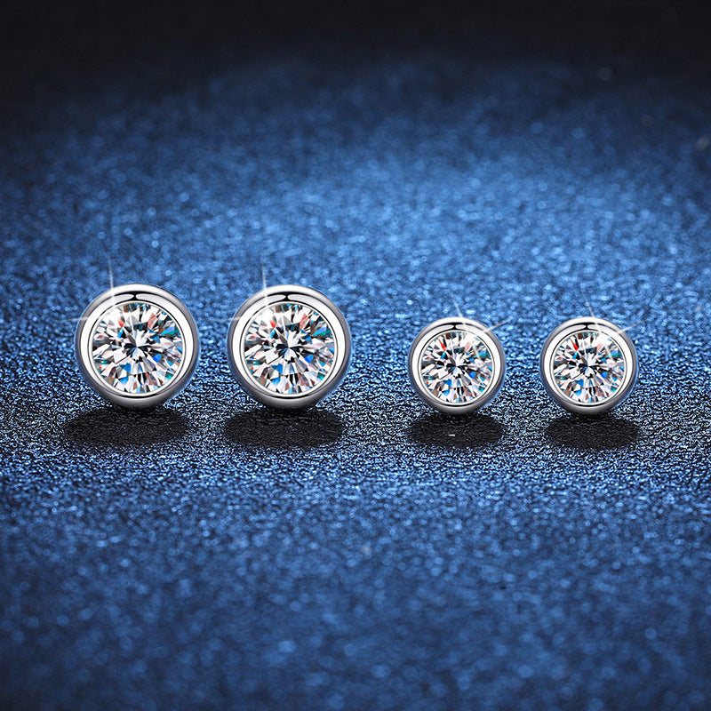 Wholesale Silver 925 Round Bezel Stud Earrings VVS Round Cut Moissanite Earrings Fine Jewelry Earrings 0.5ct/1ct