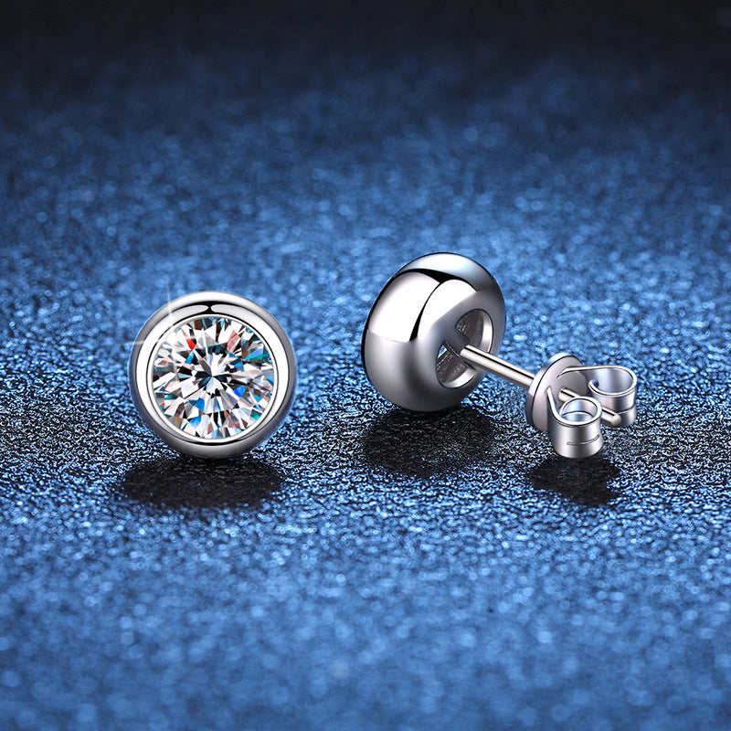 Wholesale Silver 925 Round Bezel Stud Earrings VVS Round Cut Moissanite Earrings Fine Jewelry Earrings 0.5ct/1ct