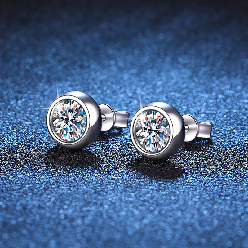 Wholesale Silver 925 Round Bezel Stud Earrings VVS Round Cut Moissanite Earrings Fine Jewelry Earrings 0.5ct/1ct