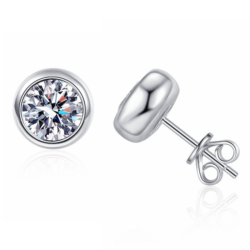 Wholesale Silver 925 Round Bezel Stud Earrings VVS Round Cut Moissanite Earrings Fine Jewelry Earrings 0.5ct/1ct