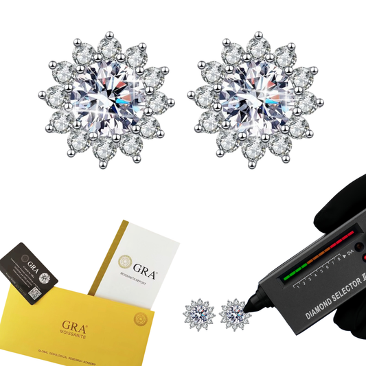 Wholesale S925 Sterling Silver Earrings Sunflower Round Cut Moissanite Trendy Earrings Female 0.5ct/1ct