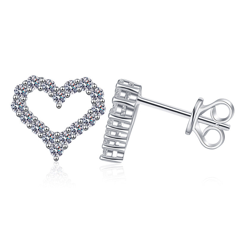 Heart Design 925 Sterling Silver Round Cut Moissanite Stud Earrings 0.48ct/0.96ct