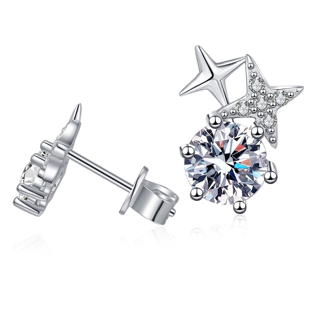 S925 Sterling Silver DEF Round Cut Moissanite Earrings Female 0.5ct