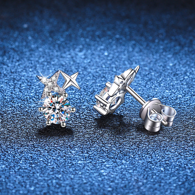 S925 Sterling Silver DEF Round Cut Moissanite Earrings Female 0.5ct