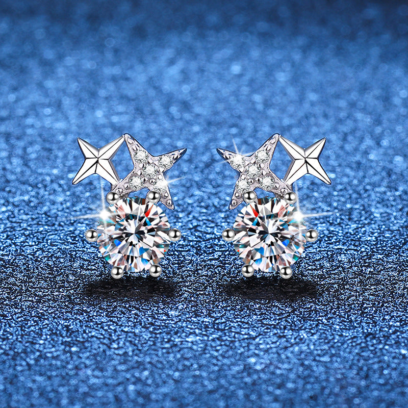 S925 Sterling Silver DEF Round Cut Moissanite Earrings Female 0.5ct