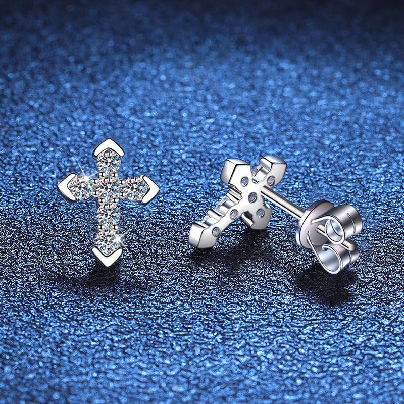S925 Sterling Silver Classic Cross Moissanite Stud Earrings 0.18ct