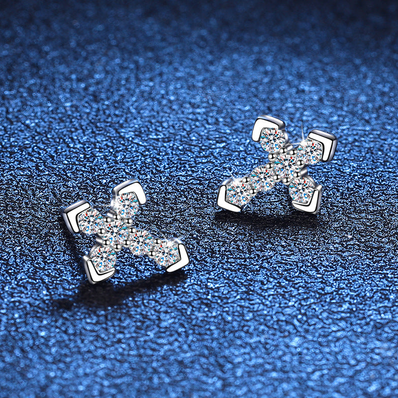S925 Sterling Silver Classic Cross Moissanite Stud Earrings 0.18ct