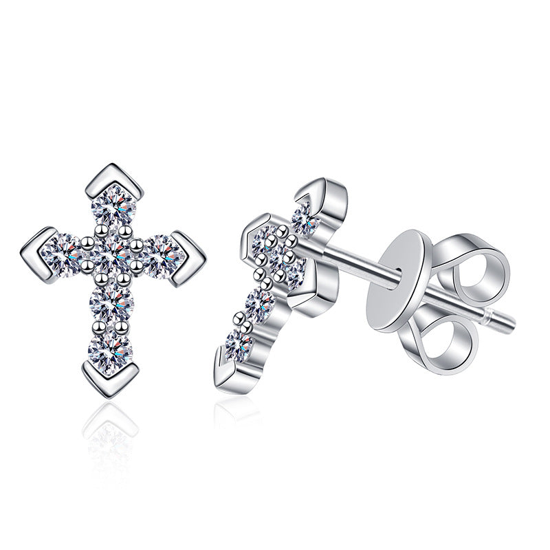 S925 Sterling Silver Classic Cross Moissanite Stud Earrings 0.18ct
