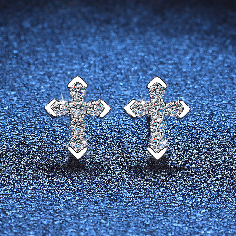 S925 Sterling Silver Classic Cross Moissanite Stud Earrings 0.18ct