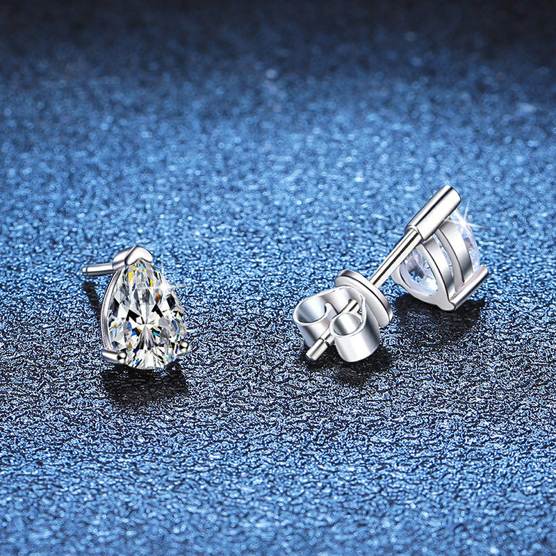 Moissanite Earrings GRA Certified Pear Cut 925 Sterling Silver 1ct