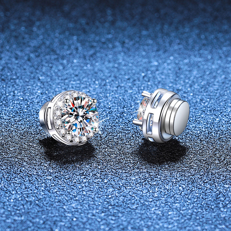 925 Sterling Silver Non-piercing Magnetic Moissanite Earrings Rhodium Plated 1ct