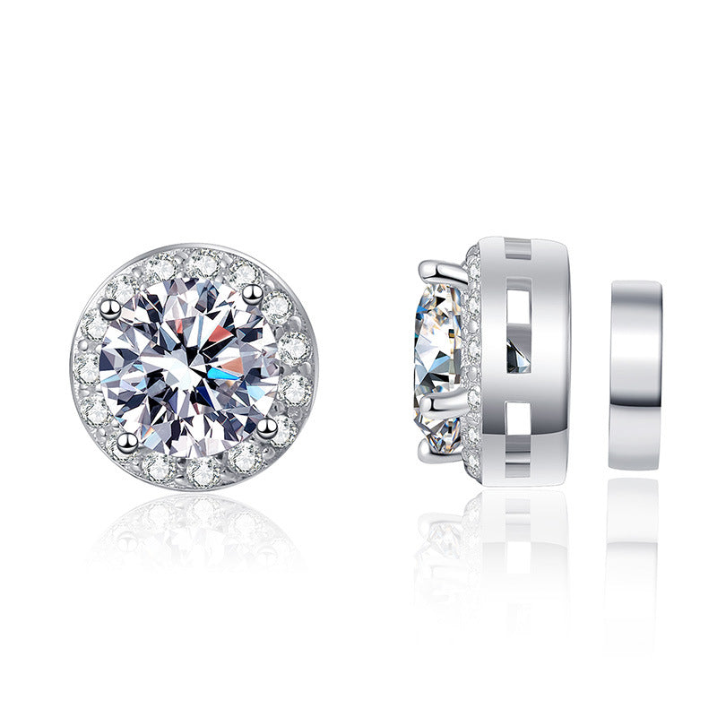 925 Sterling Silver Non-piercing Magnetic Moissanite Earrings Rhodium Plated 1ct