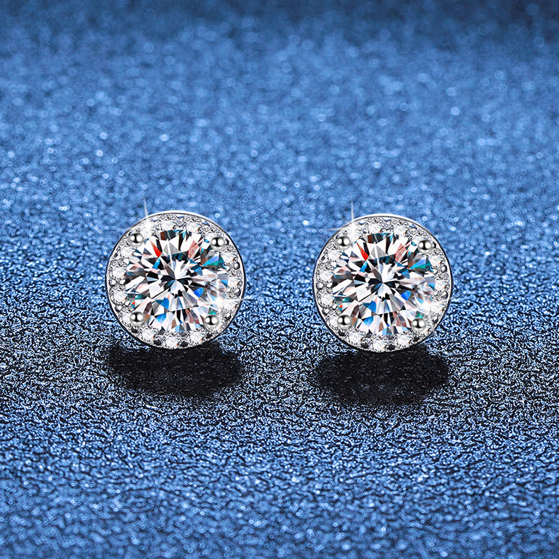 925 Sterling Silver Non-piercing Magnetic Moissanite Earrings Rhodium Plated 1ct