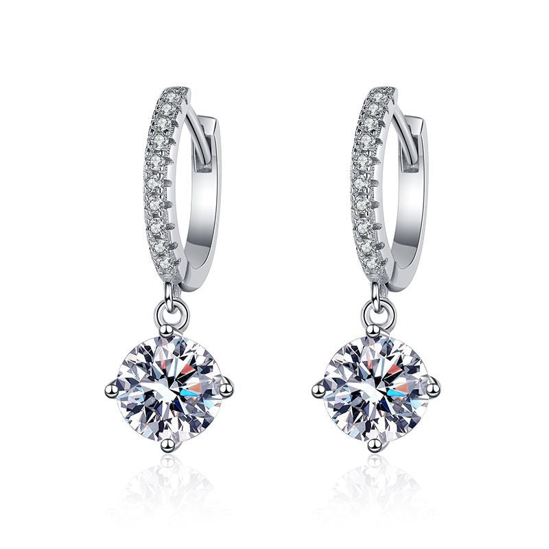 S925 Sterling Silver Four Claw Round Cut Moissanite Earrings 0.5ct/1ct