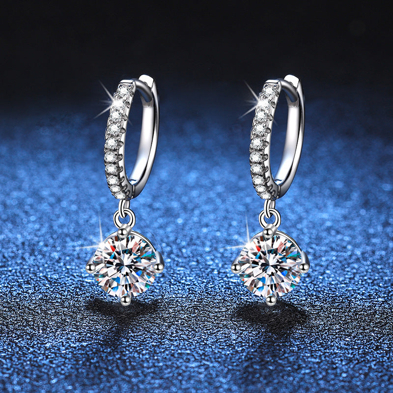 S925 Sterling Silver Four Claw Round Cut Moissanite Earrings 0.5ct/1ct