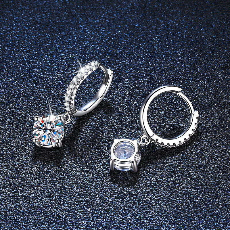 S925 Sterling Silver Four Claw Round Cut Moissanite Earrings 0.5ct/1ct