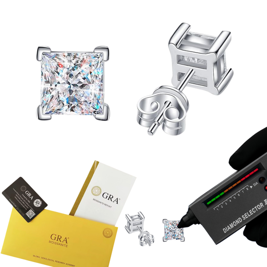 Gra Certified Square Princess Cut Moissanite Stud Earring Sterling Silver 1ct