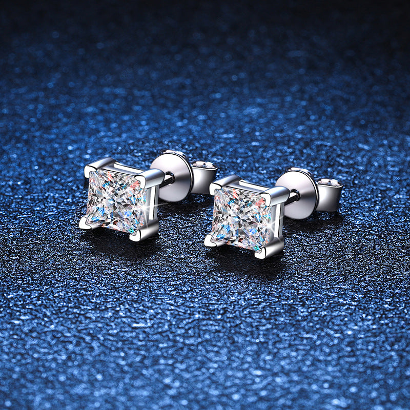 Gra Certified Square Princess Cut Moissanite Stud Earring Sterling Silver 1ct