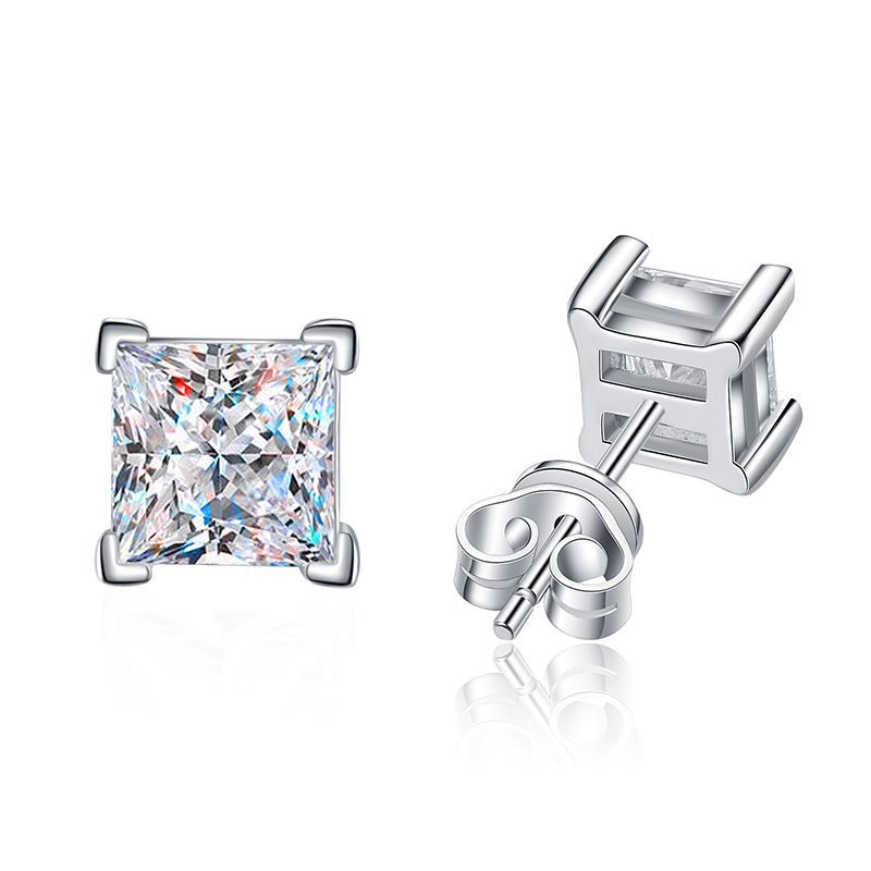 Gra Certified Square Princess Cut Moissanite Stud Earring Sterling Silver 1ct