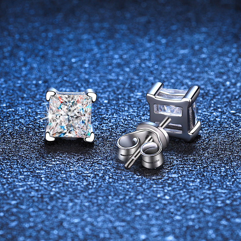 Gra Certified Square Princess Cut Moissanite Stud Earring Sterling Silver 1ct