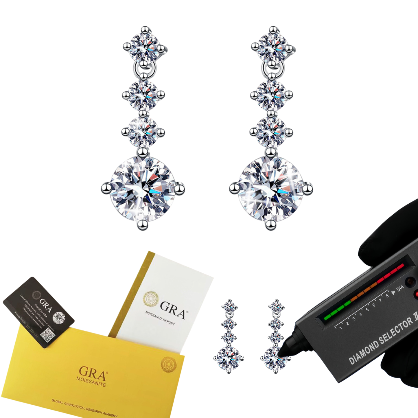 925 Silver Round Cut Moissanite Drop Dangle Earrings 1ct