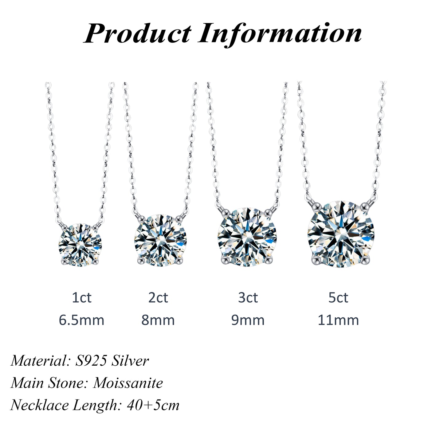 S925 Silver Moissanite Necklace Top Selling 1ct 2ct 3ct 5ct Necklace with GRA Certificate