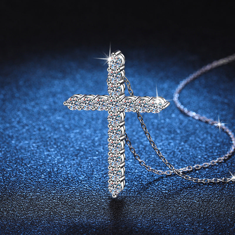 Luxury 1.6ct Moissanite Cross Pendant Necklace Brilliant Cut VVS D