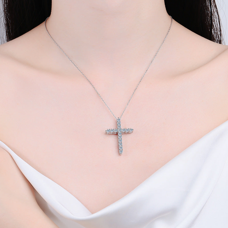 Luxury 1.6ct Moissanite Cross Pendant Necklace Brilliant Cut VVS D