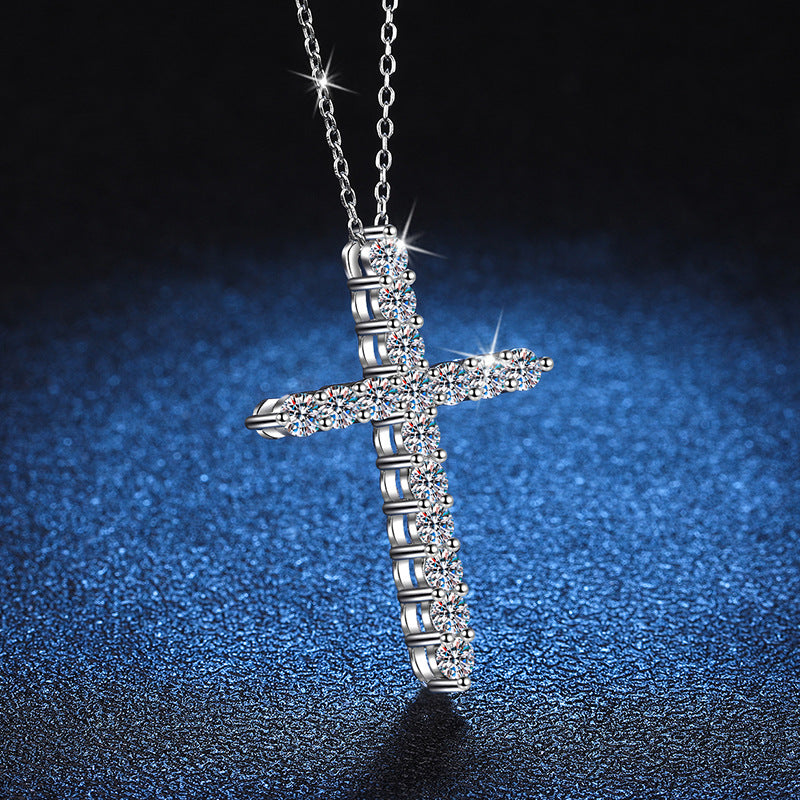 Luxury 1.6ct Moissanite Cross Pendant Necklace Brilliant Cut VVS D