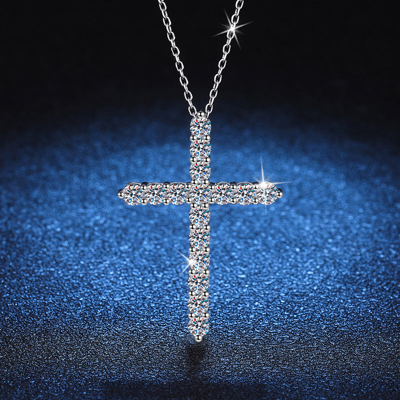 Luxury 1.6ct Moissanite Cross Pendant Necklace Brilliant Cut VVS D