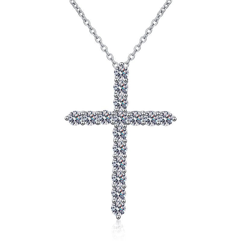 Luxury 1.6ct Moissanite Cross Pendant Necklace Brilliant Cut VVS D
