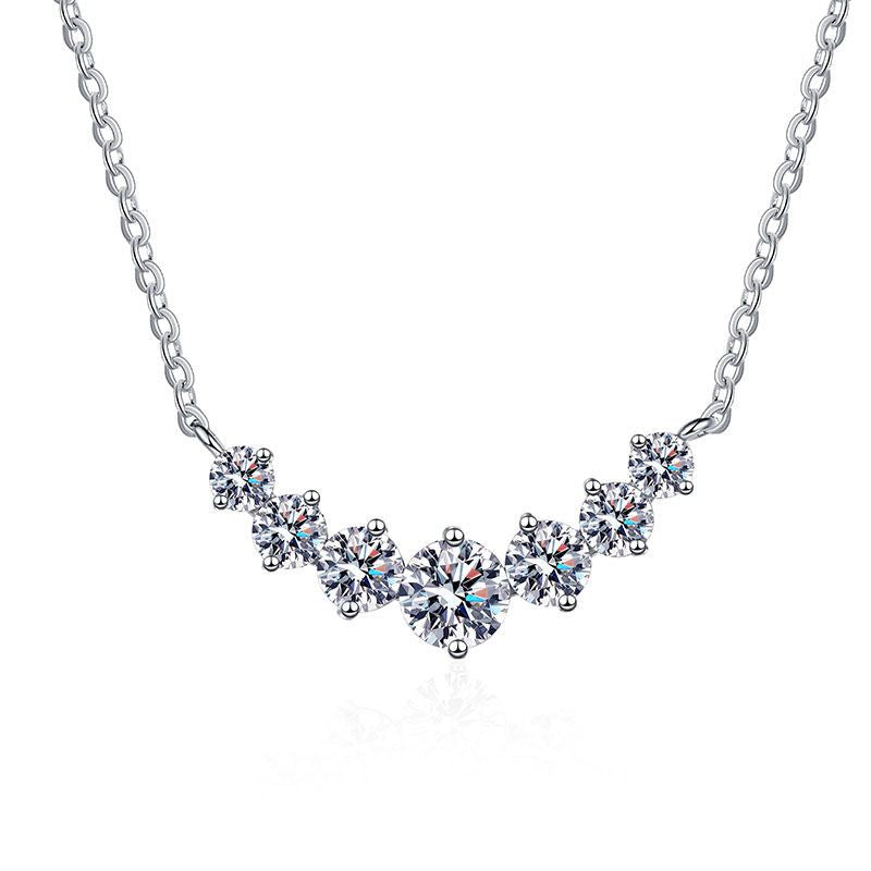Rhodium Plated 925 Sterling Silver Round Brilliant Cut Moissanite Necklace