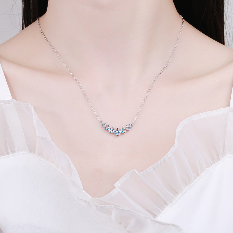 Rhodium Plated 925 Sterling Silver Round Brilliant Cut Moissanite Necklace
