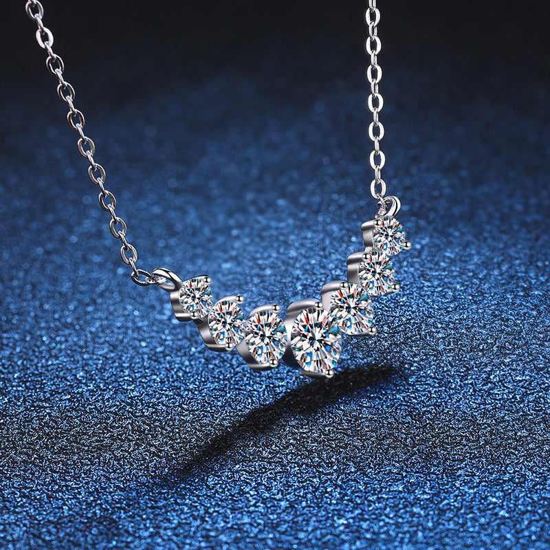 Rhodium Plated 925 Sterling Silver Round Brilliant Cut Moissanite Necklace