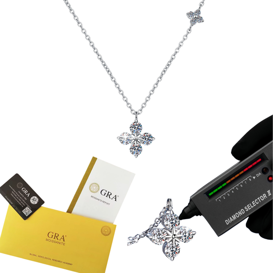 S925 Sterling Silver Premium Four Leaf Clover Necklace Classic Moissanite