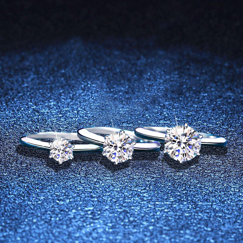 S925 Sterling Silver Classic Round Cut Moissanite Ring 1ct 2ct 3ct VVS1 DEF